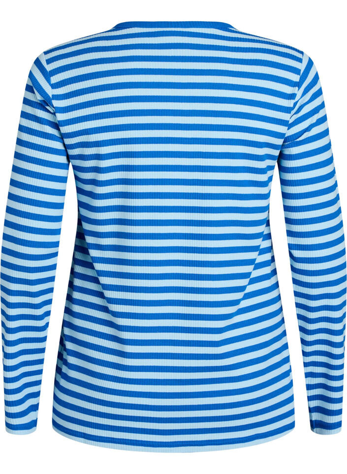 Gestreepte blouse met lange mouwen, Blauw, Packshot image number 1