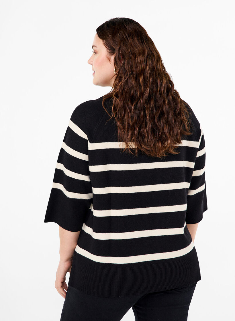Gebreide blouse met 3/4 mouwen en strepen, Black Birch Stripes, Model image number 1