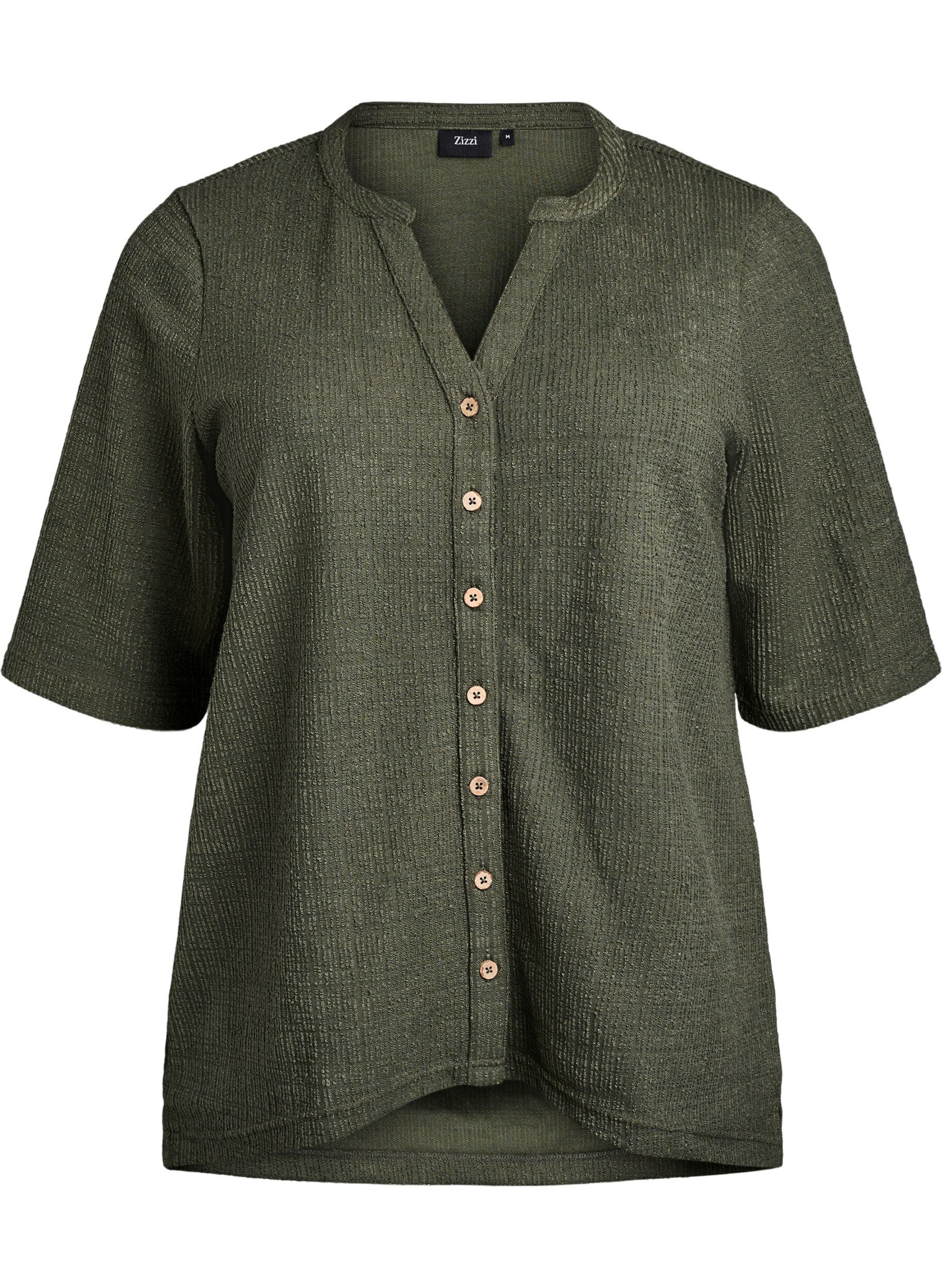 Zizzi Gestructureerde blouse met V-hals, Thyme, Packshot image number 0
