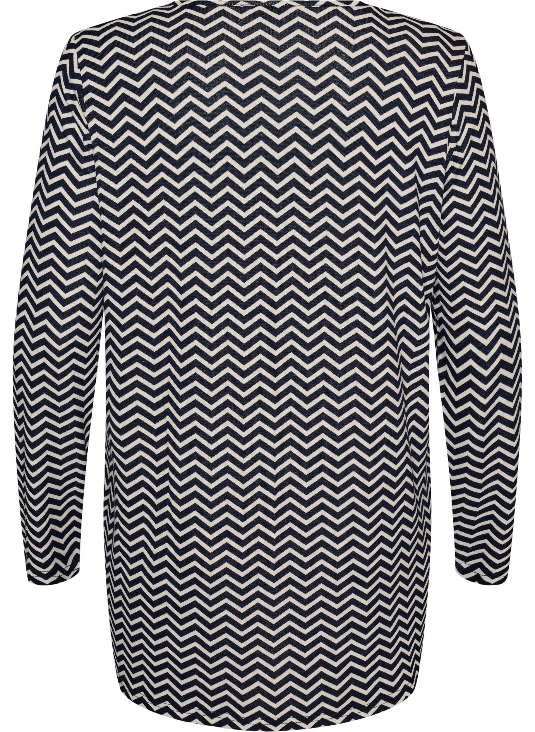 ZizziGedessineerde blouse met lange mouwen, Blauw, Packshot image number 1