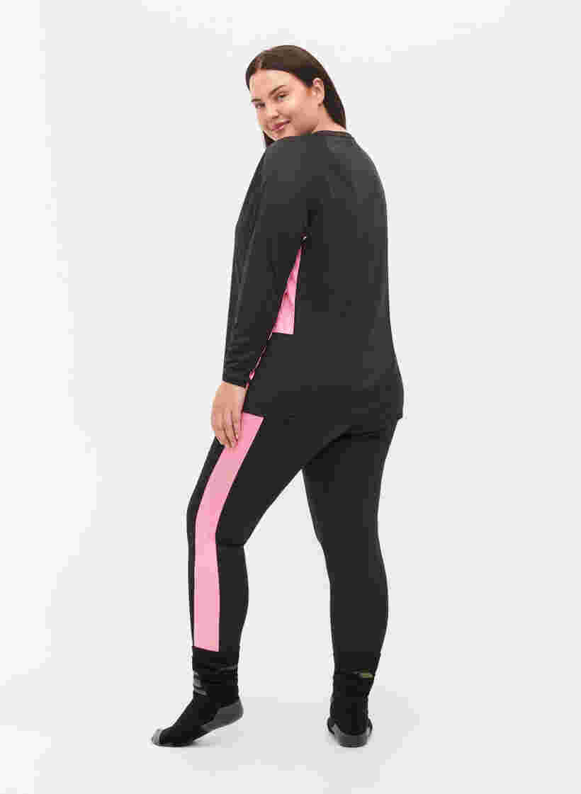 Ski legging met contrasterende streep, Black w. Sea Pink, Model image number 1