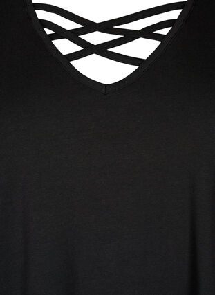 T-shirt met v-hals en kruisdetail, Black, Packshot image number 2