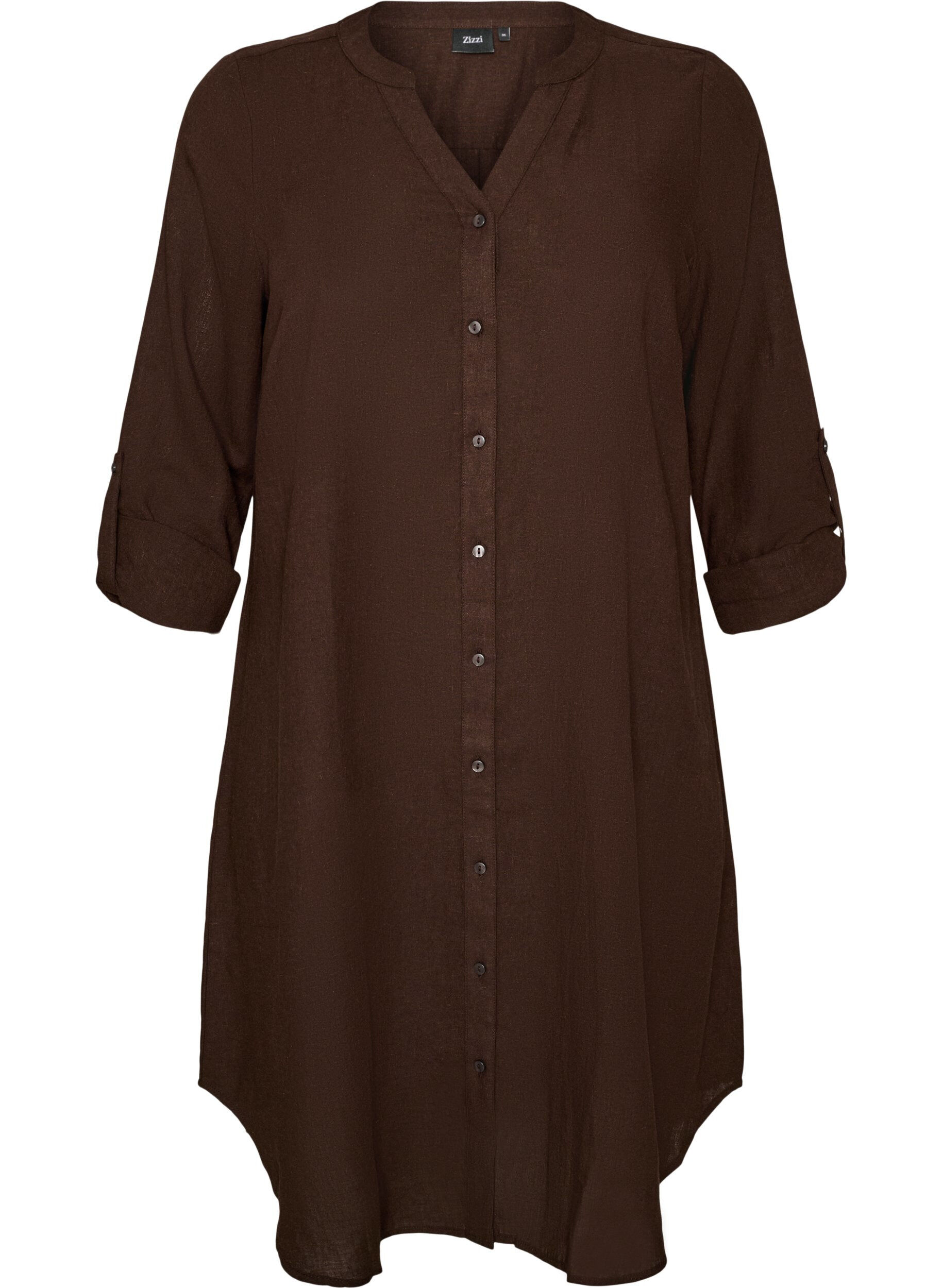 ZizziLang shirt in linnen en viscose, Bruin, Packshot image number 0