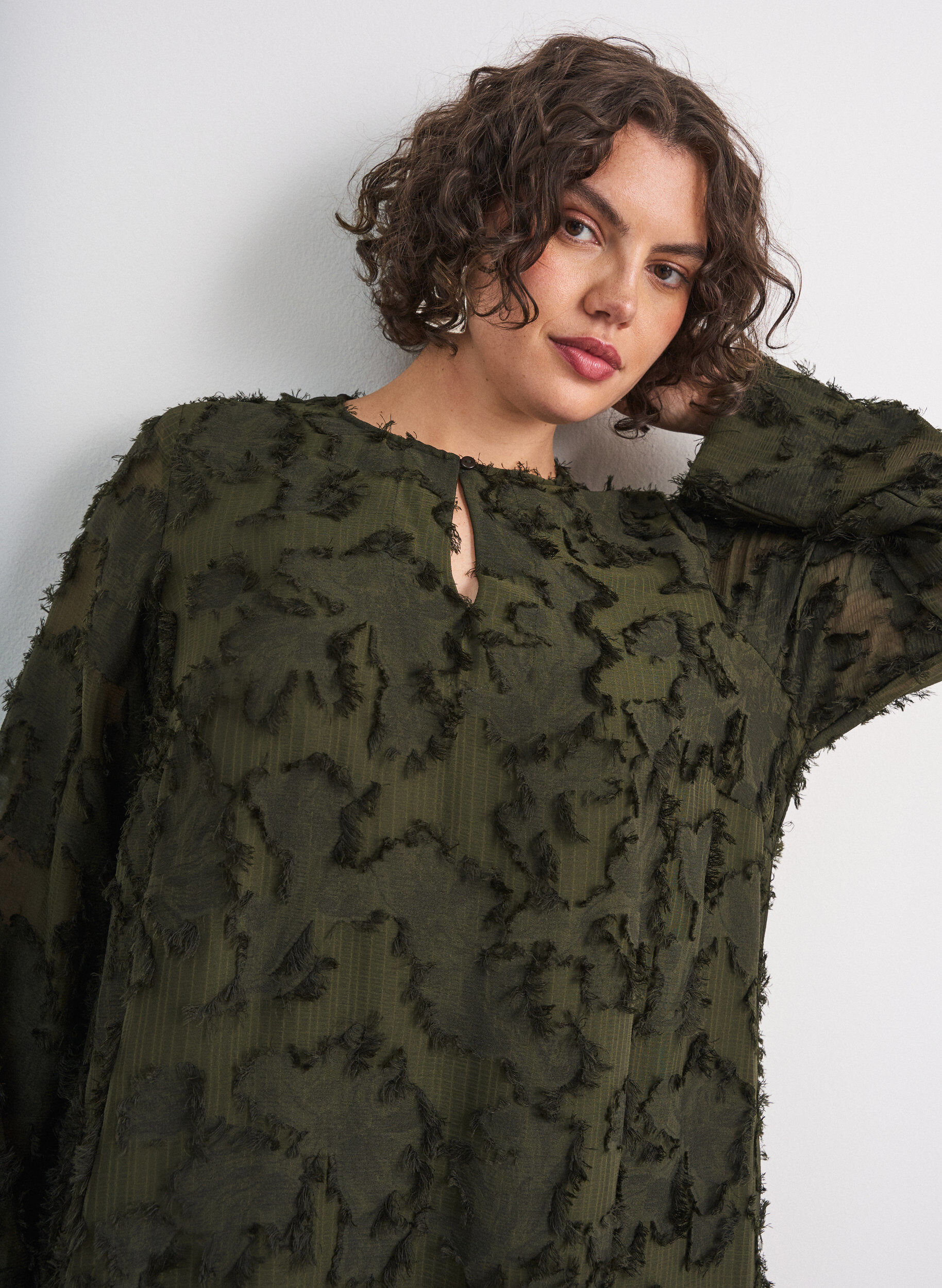 ZizziJurk met franjes en textuur, Groen, Model image number 3