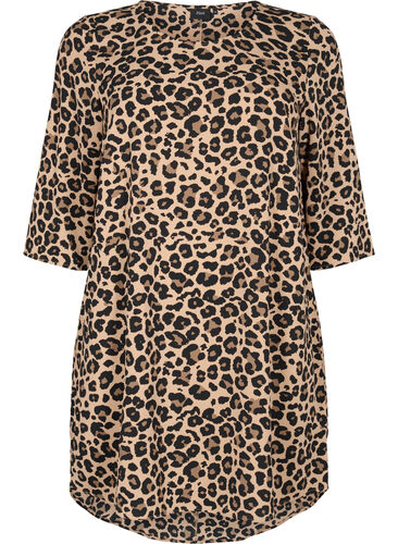 Bedrukte jurk met 3/4 mouwen, Leopard, Packshot image number 0