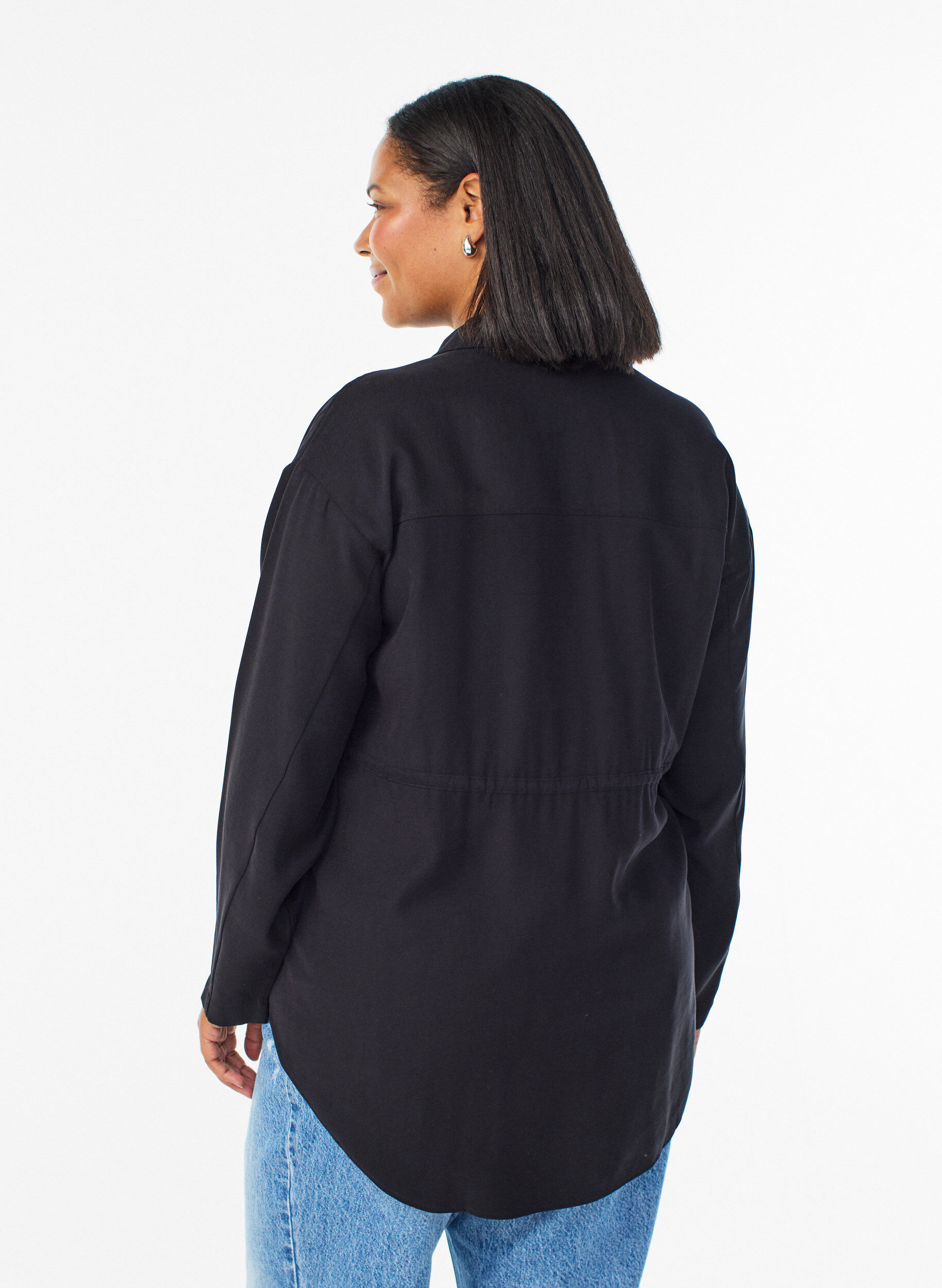 Zizzi Tunic met borstzakken en verstelbare taille, Zwart, Model image number 2