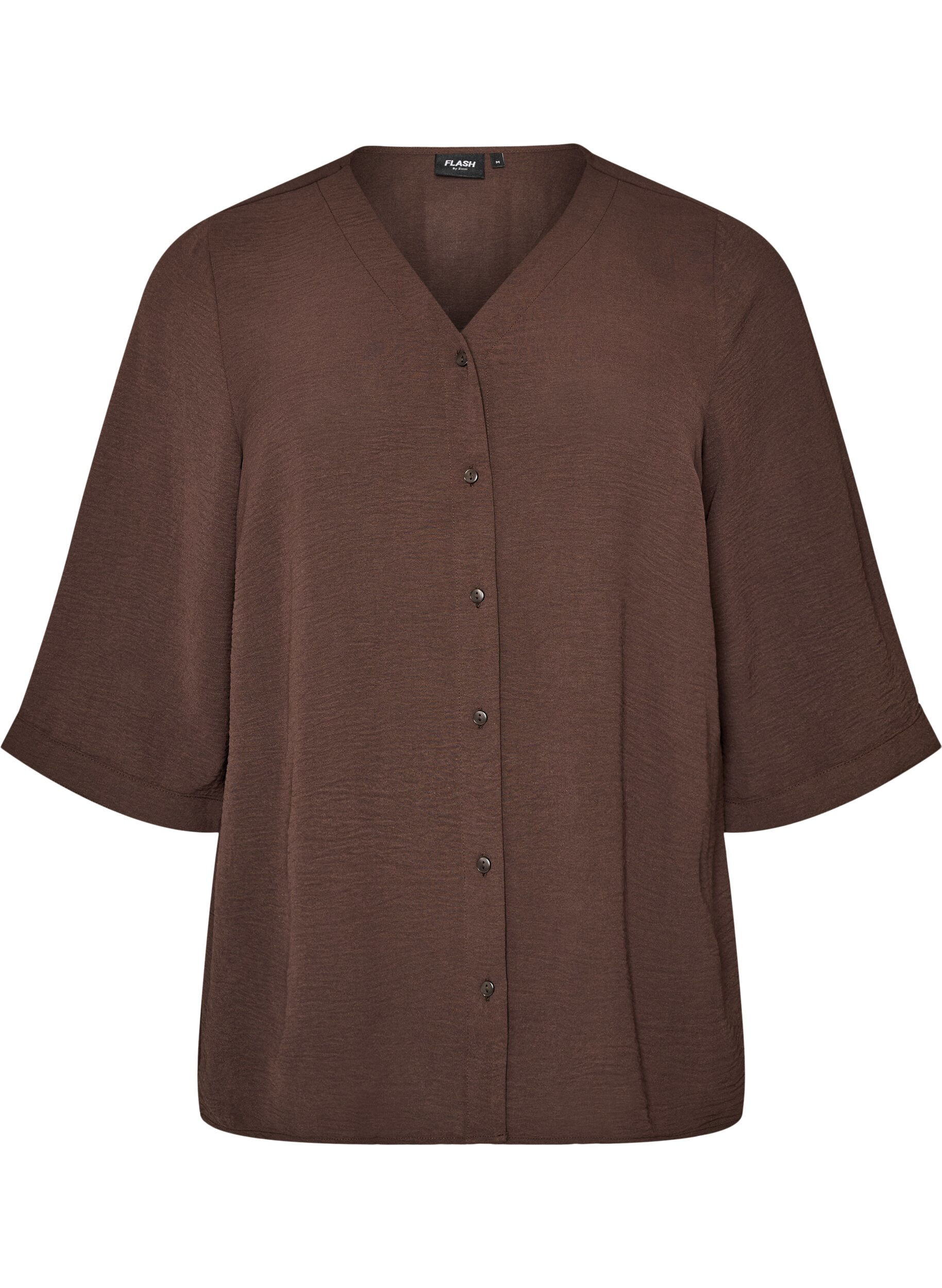 Shirtblouse met V-hals en 3/4 mouwen