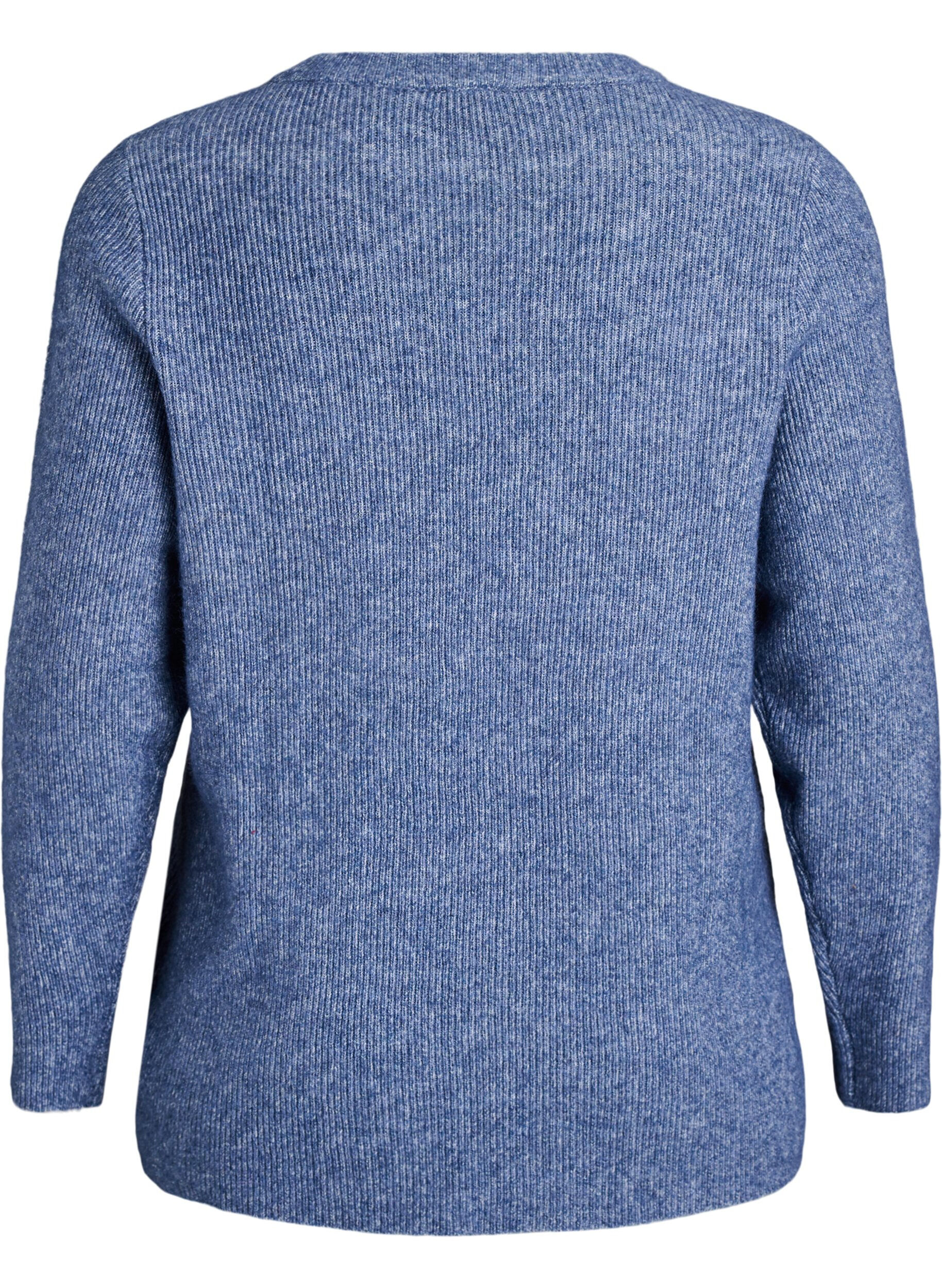 ZizziGem&ecirc;leerde gebreide blouse met ronde hals, Blauw, Packshot image number 1