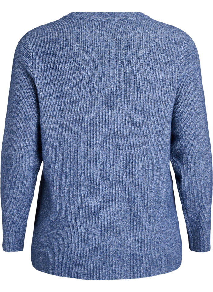 Gem&ecirc;leerde gebreide blouse met ronde hals, Blauw, Packshot image number 1