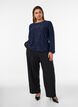 Doorschijnende blouse met bloemenstructuur en lange mouwen, Blauw, Model image number 1