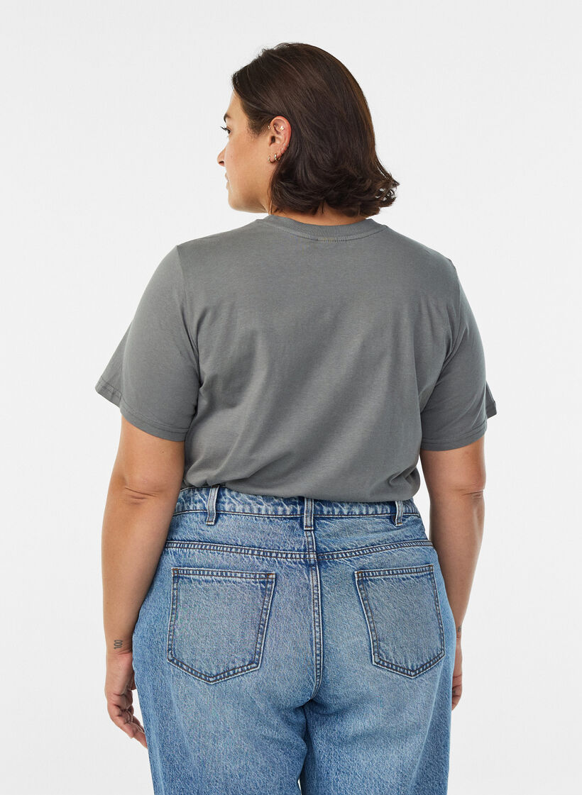 Basic katoenen T-shirt met ronde hals, Grijs, Model image number 2