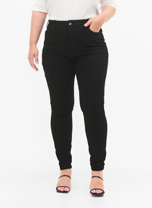 Amy jeans met een hoge taille en super slanke pasvorm, Black, Model image number 2