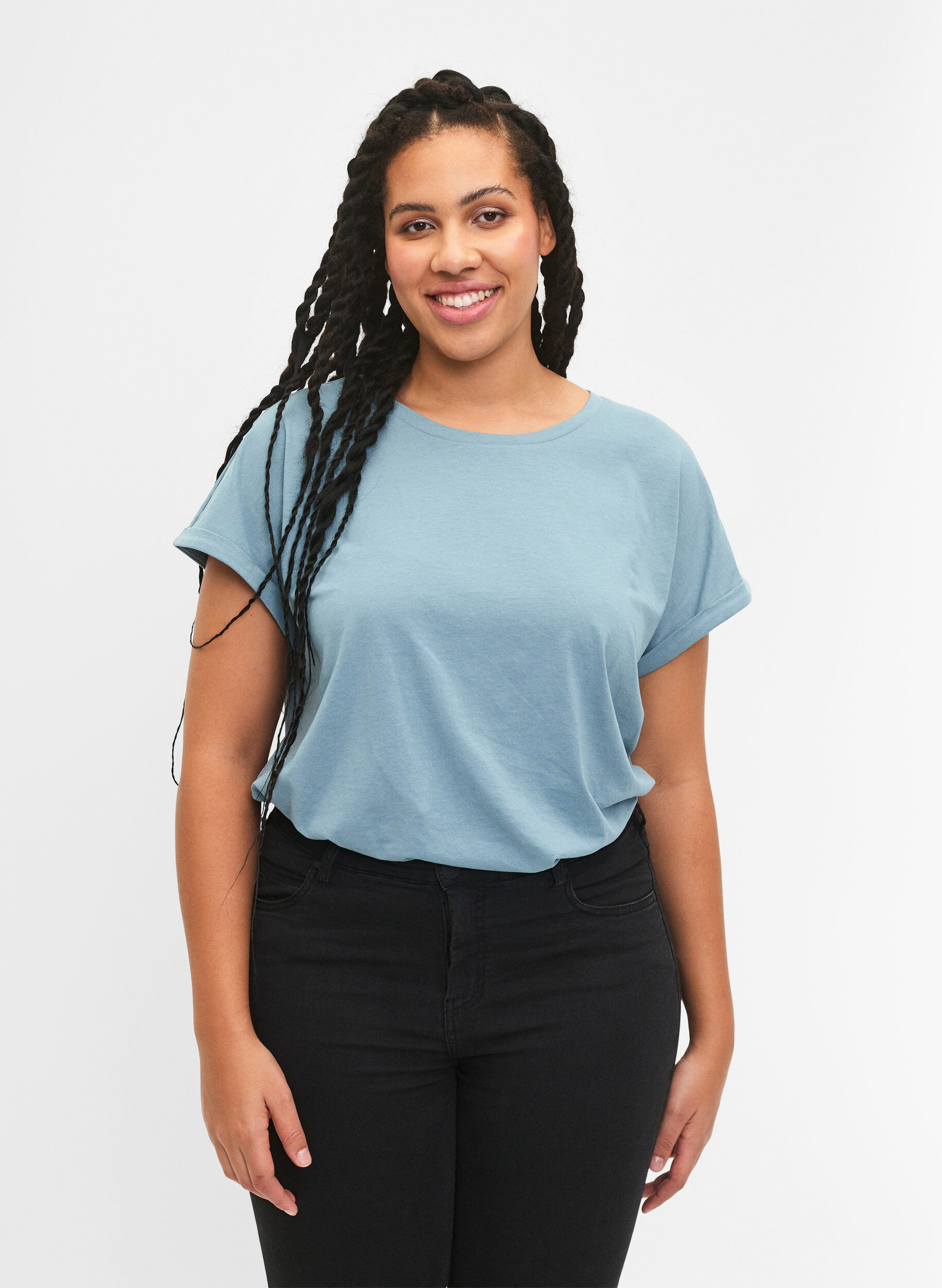 Zizzi 2-pack T-shirts met korte mouwen, Blauw, Model image number 0