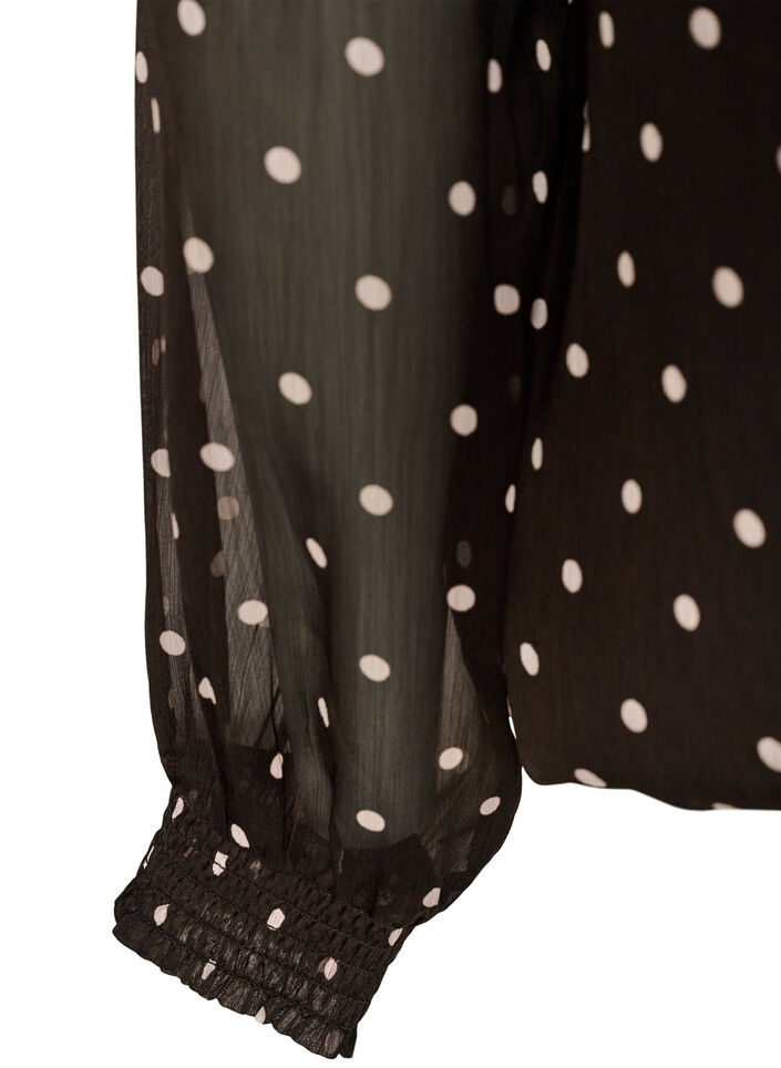 Chiffon blouse met stippen en doorschijnende mouwen, Bruin, Packshot image number 3