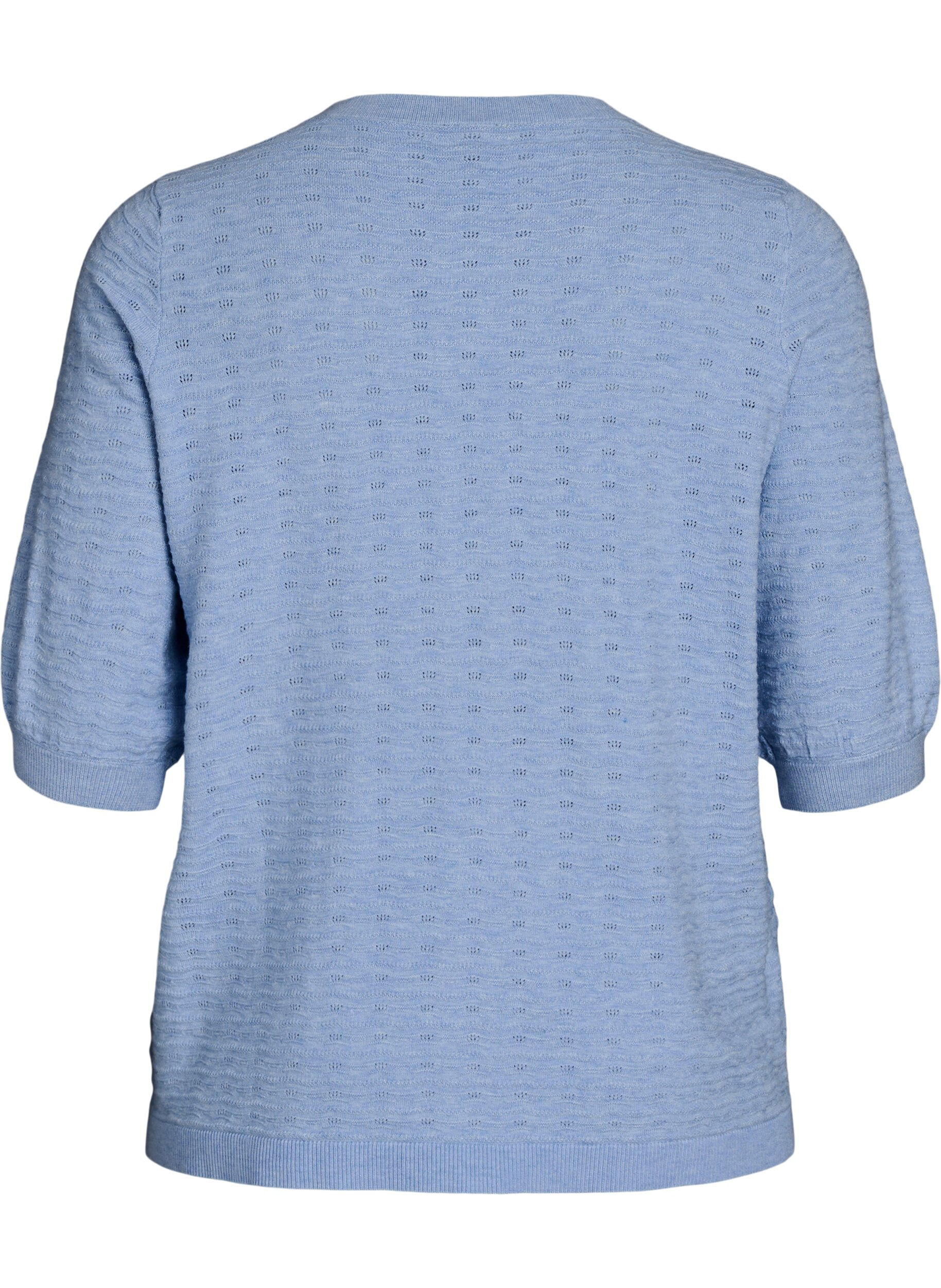 Zizzi Gebreide blouse met structuurpatroon en korte mouwen, Blauw, Packshot image number 1