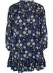 Jurk met patroon, ruches en lange mouwen, Blauw, Packshot image number 0
