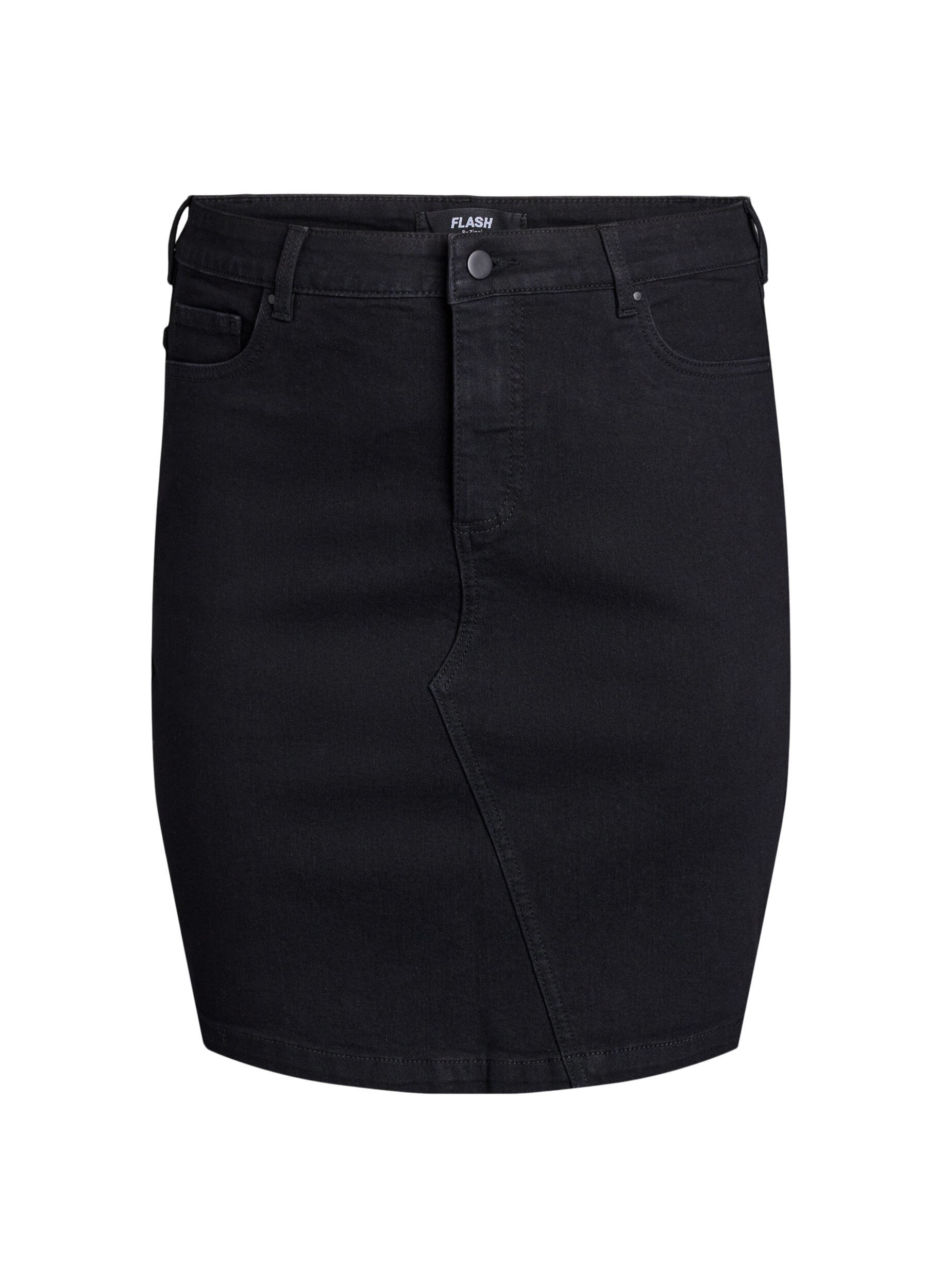 Zizzi FLASH - Nauwsluitende denim rok, Zwart, Packshot image number 0