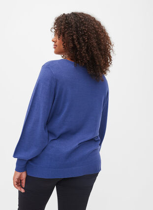 Gebreide blouse van viscose met ballonmouwen, Deep Cobalt Mel., Model image number 1