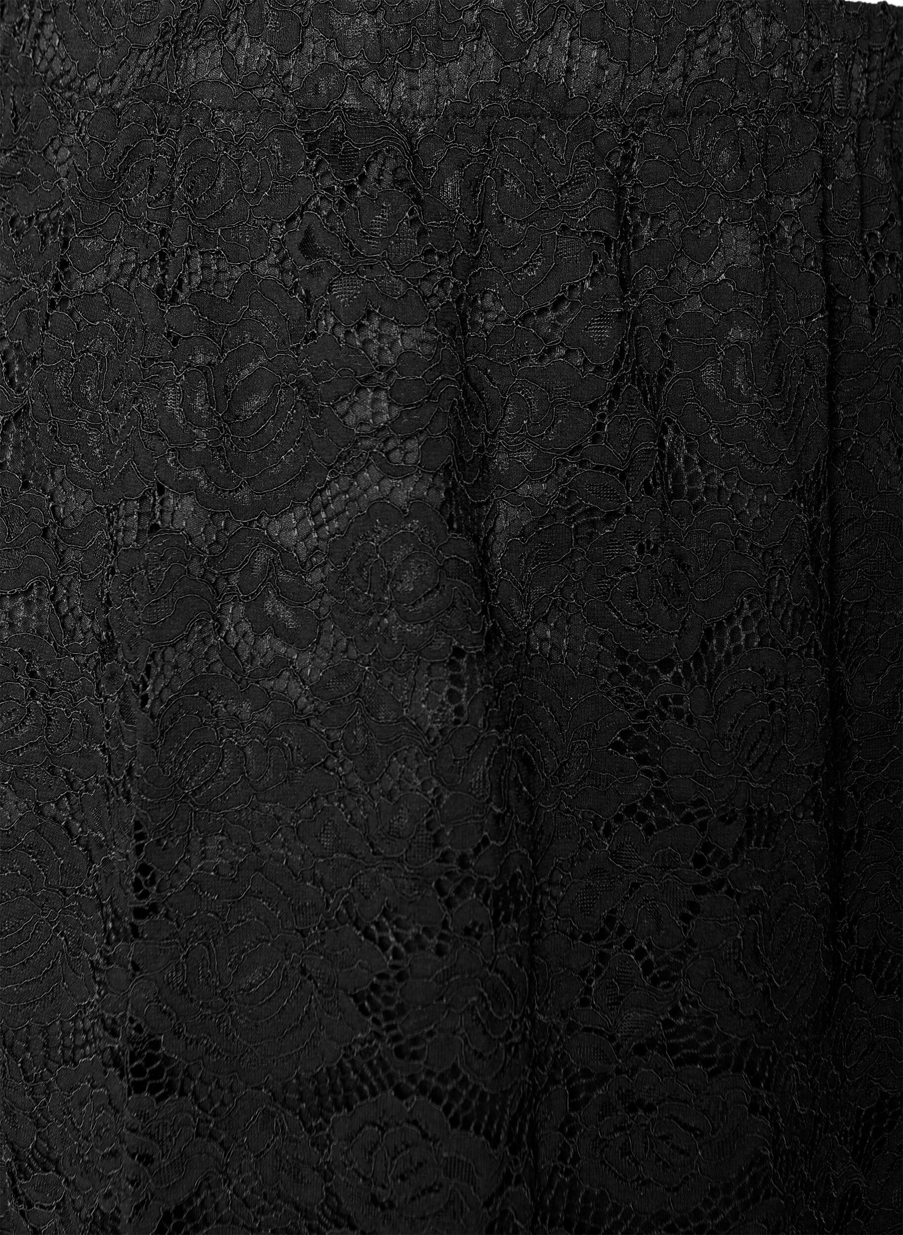 Zizzi Kanten midirok met een elastische tailleband, Zwart, Packshot image number 2