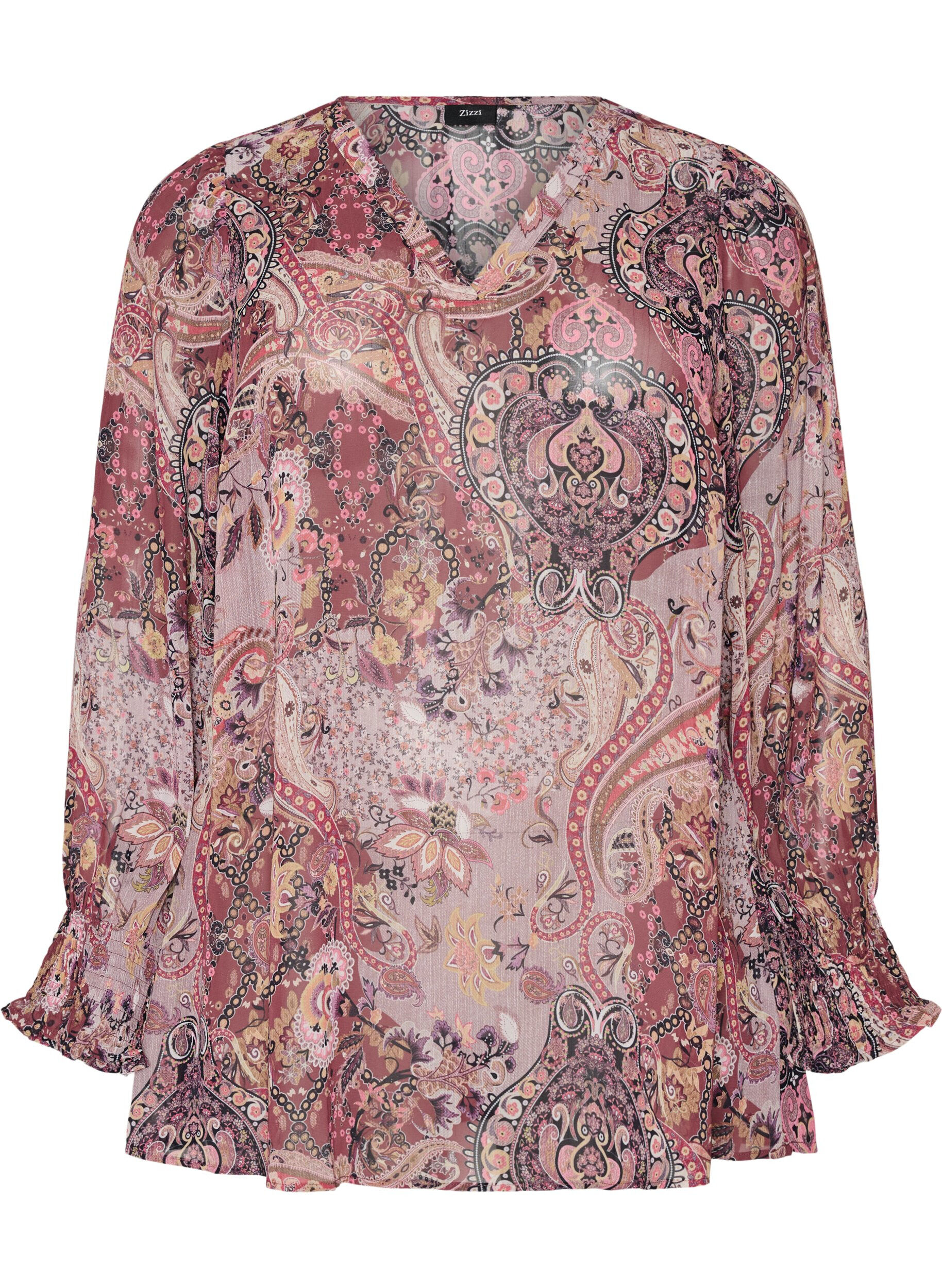 ZizziTunic met paisleyprint en gesmokte manchetten, Roze, Packshot image number 0