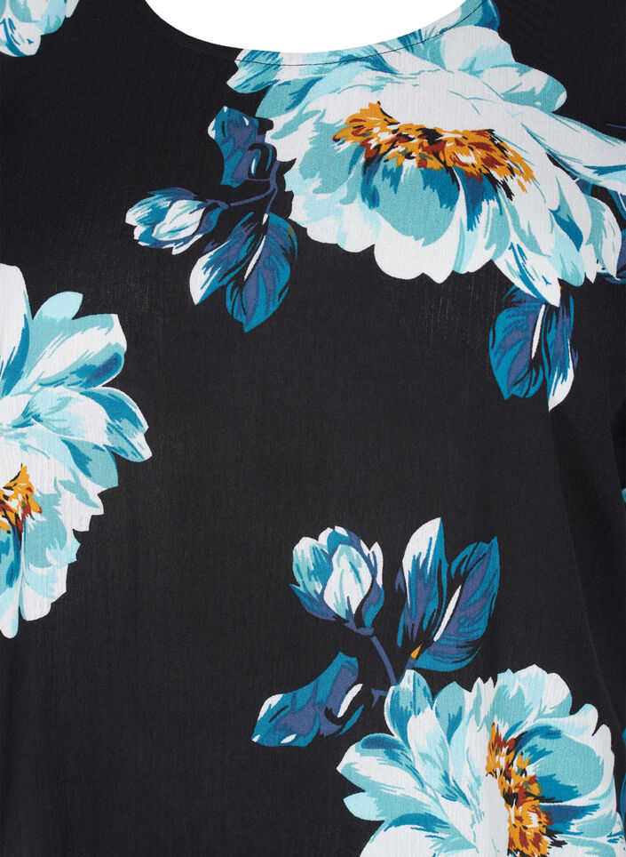 Viscose top met korte mouwen en bloemenprint, Black Big Flower, Packshot image number 2