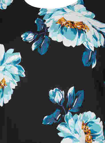Viscose top met korte mouwen en bloemenprint, Black Big Flower, Packshot image number 2
