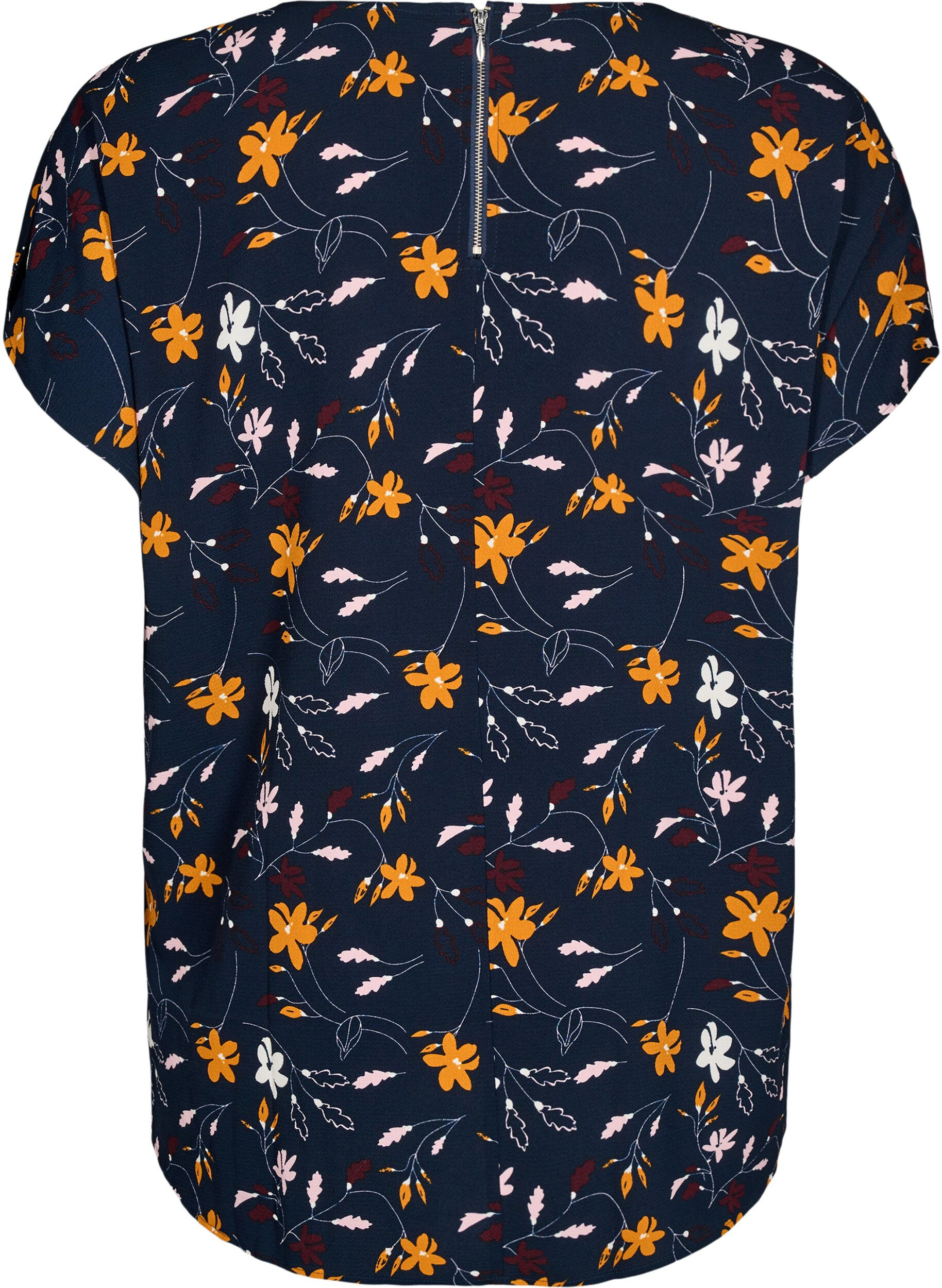 Zizzi Blouse met korte mouwen met bloemenprint, Sky Captain Flower, Packshot image number 1