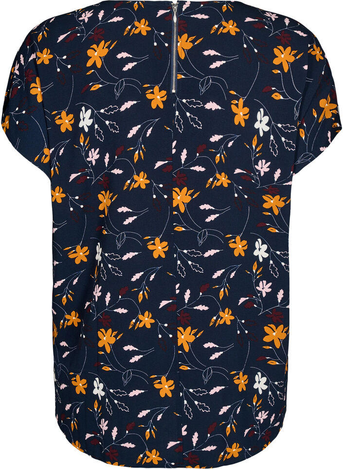 Blouse met korte mouwen met bloemenprint, Sky Captain Flower, Packshot image number 1