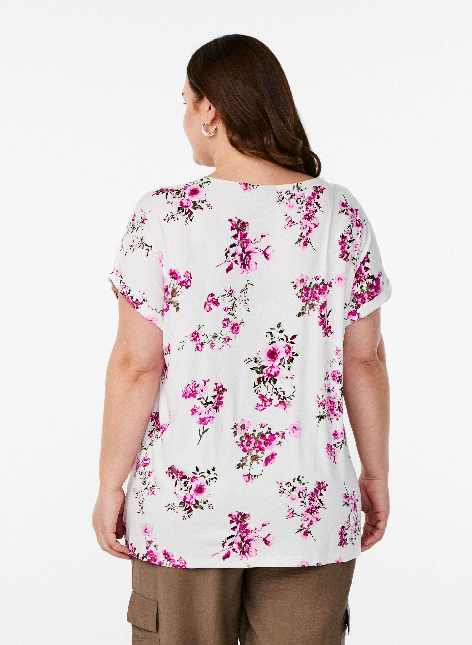 Zizzi T-shirt met bloemenprint, Roze, Model image number 2