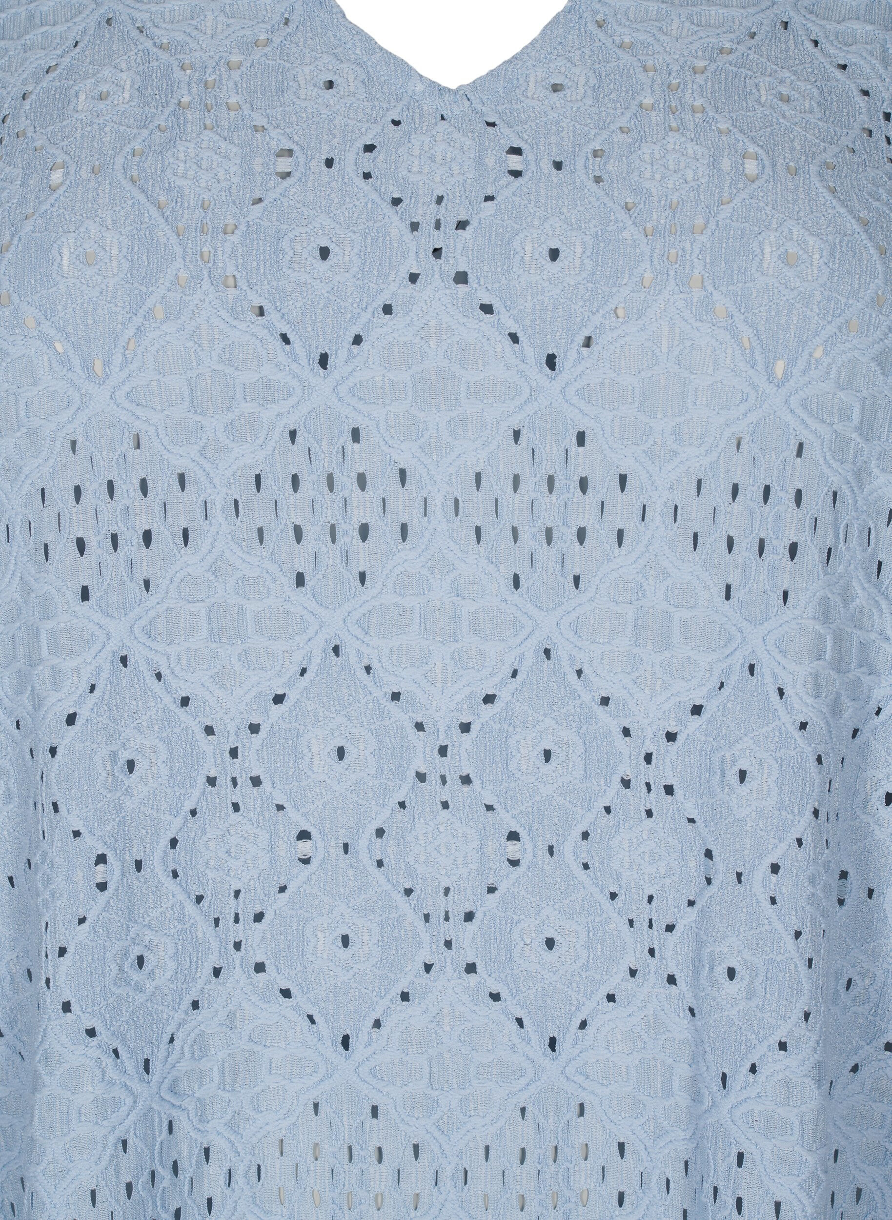 Zizzi Korte jurk met V-hals en gaatjespatroon, Cashmere Blue, Packshot image number 2