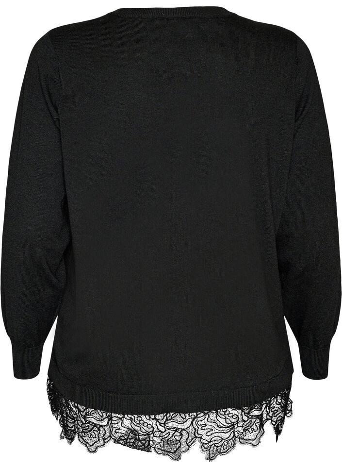 Cardigan met brede kanten zoom, Zwart, Packshot image number 1