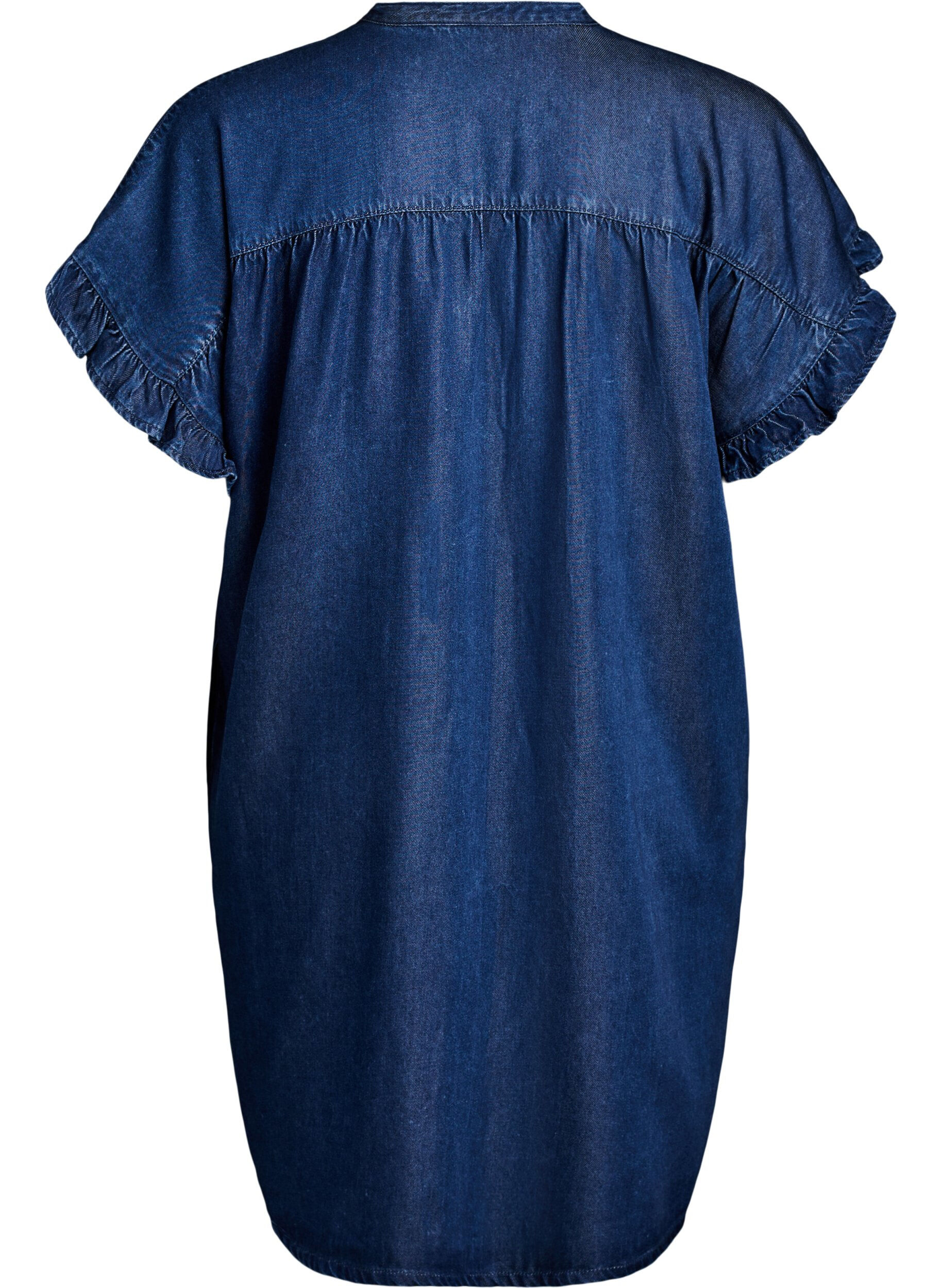 ZizziDenimlook jurk met knoopsluiting en ruches mouwtjes, Blauw, Packshot image number 1
