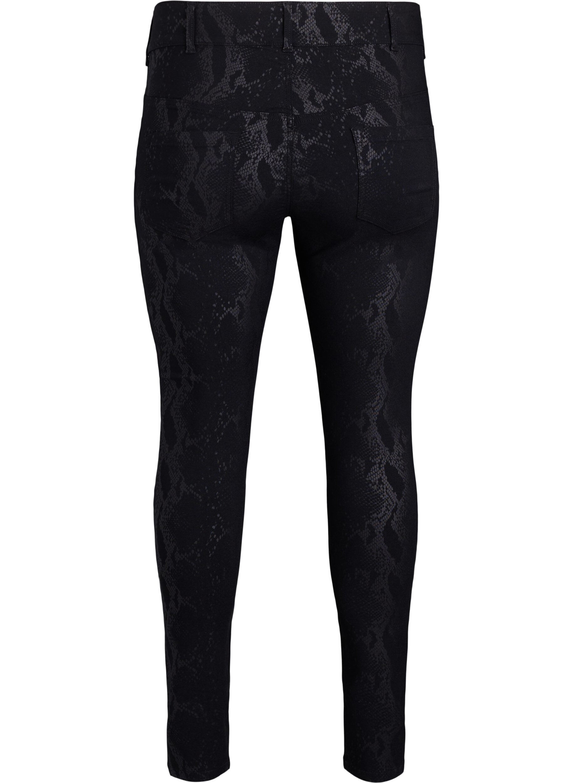 Zizzi Strakke pasvorm broek met slangenpatroon, Zwart, Packshot image number 1
