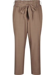High-waist broek met ruches en een strikriem, Walnut Melange