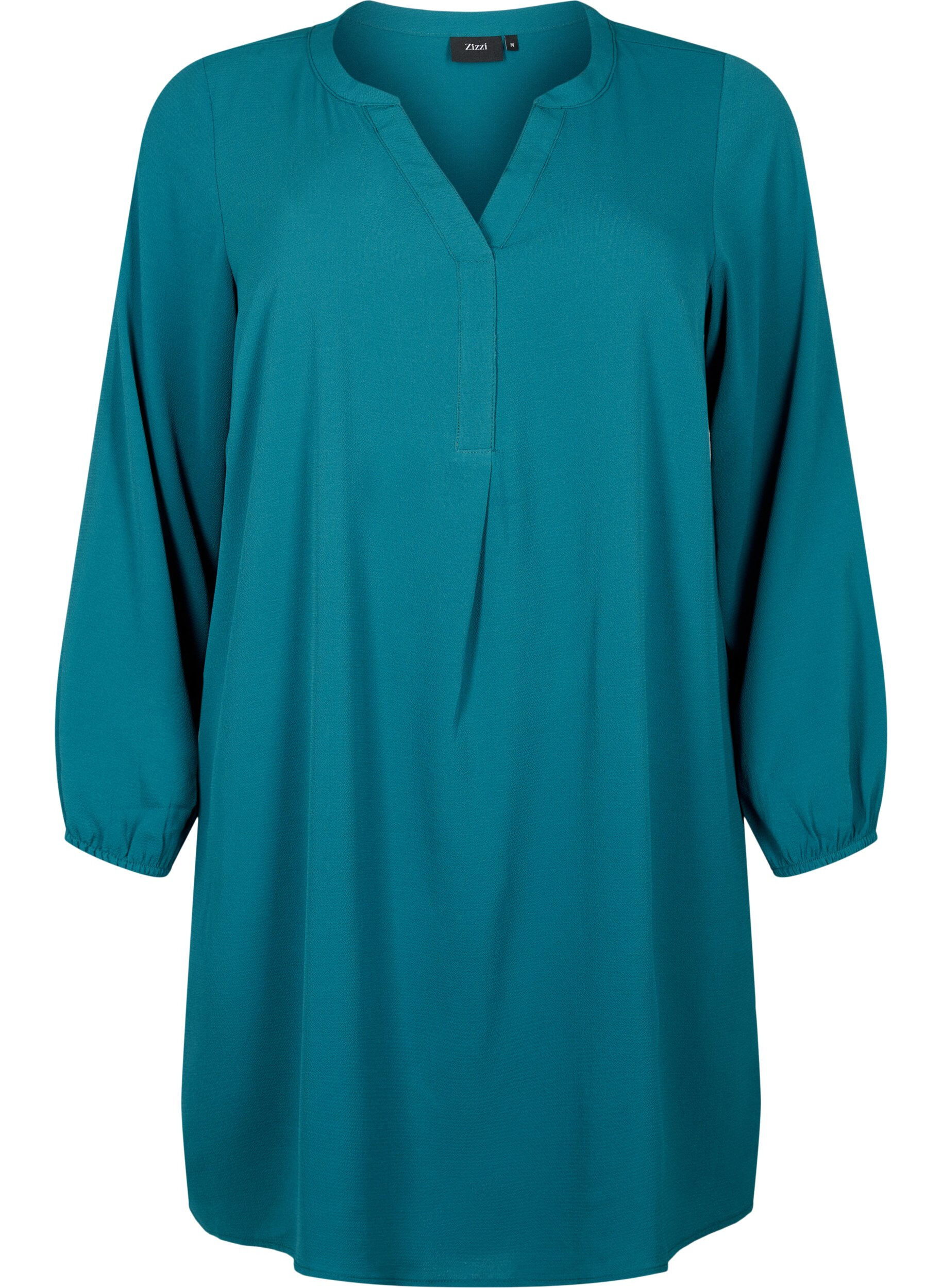 Zizzi Jurk met lange mouwen en V-hals, Deep Teal, Packshot image number 0