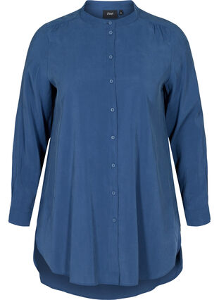 Lange blouse in viscose, Blue Ass, Packshot image number 0