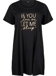 Nachtjapon met korte mouwen van biologisch katoen, Zwart