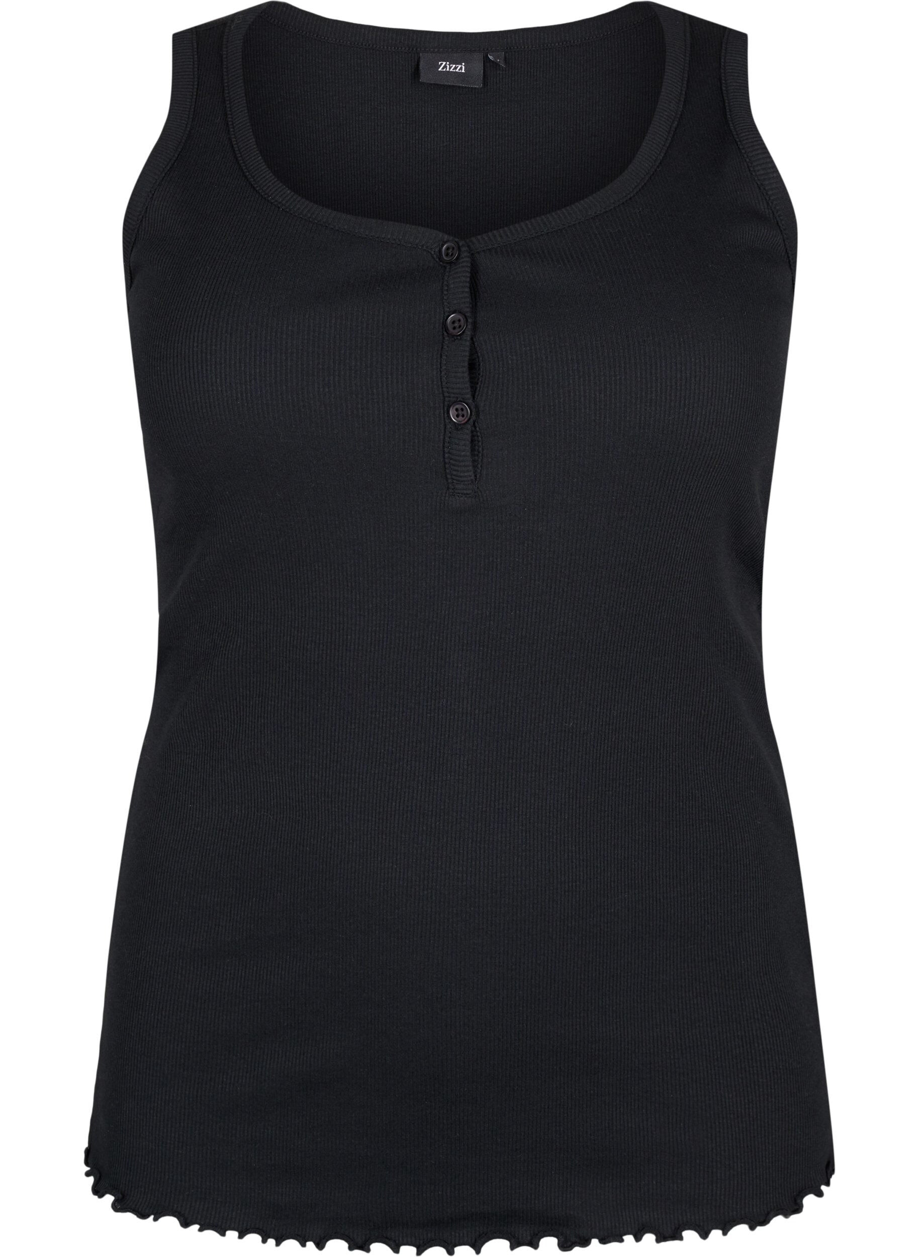 Zizzi Ribtanktop met knopen, Black, Packshot image number 0