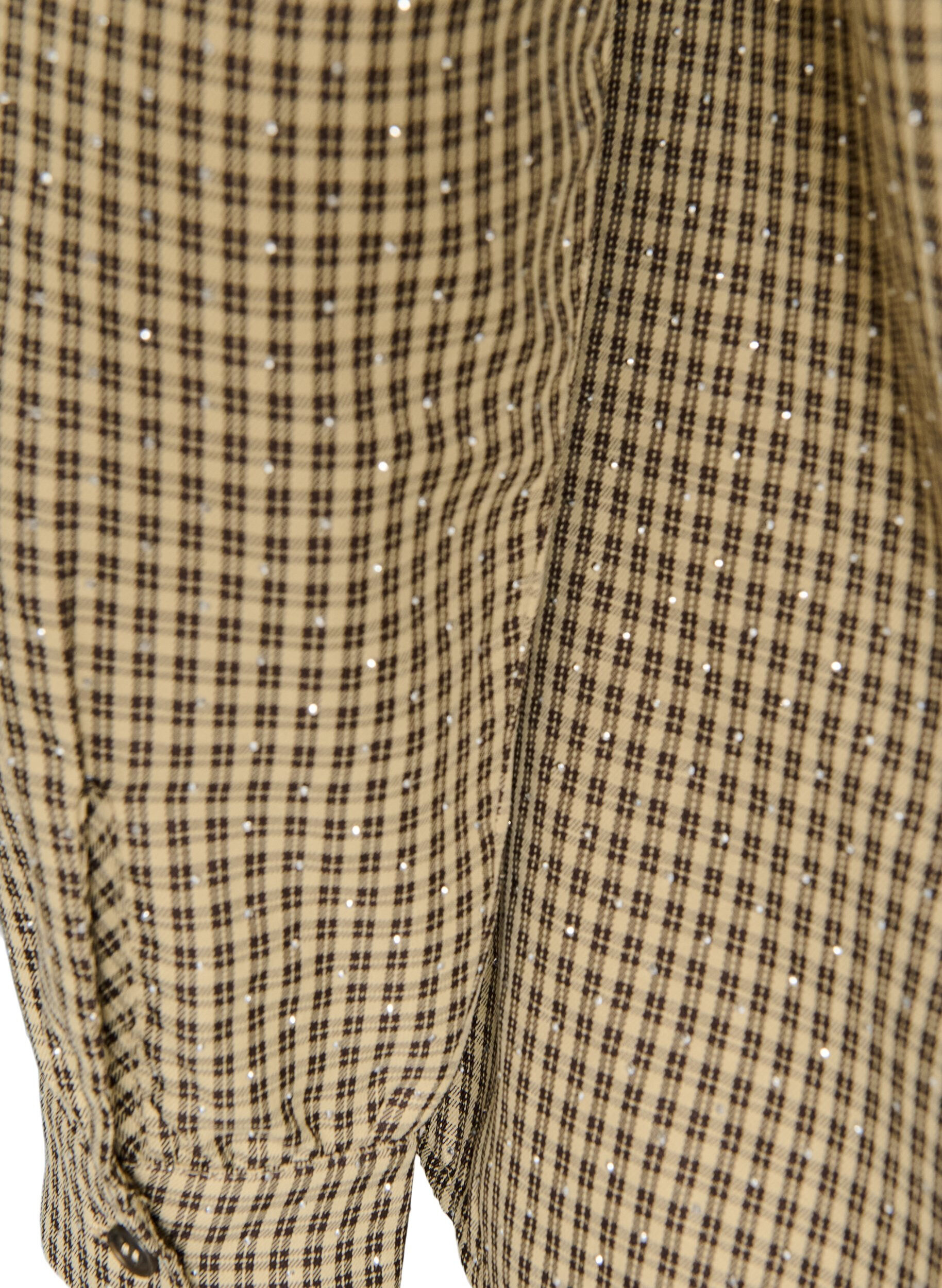 ZizziShirt met klein ruitpatroon en strasstenen, Bruin, Packshot image number 3