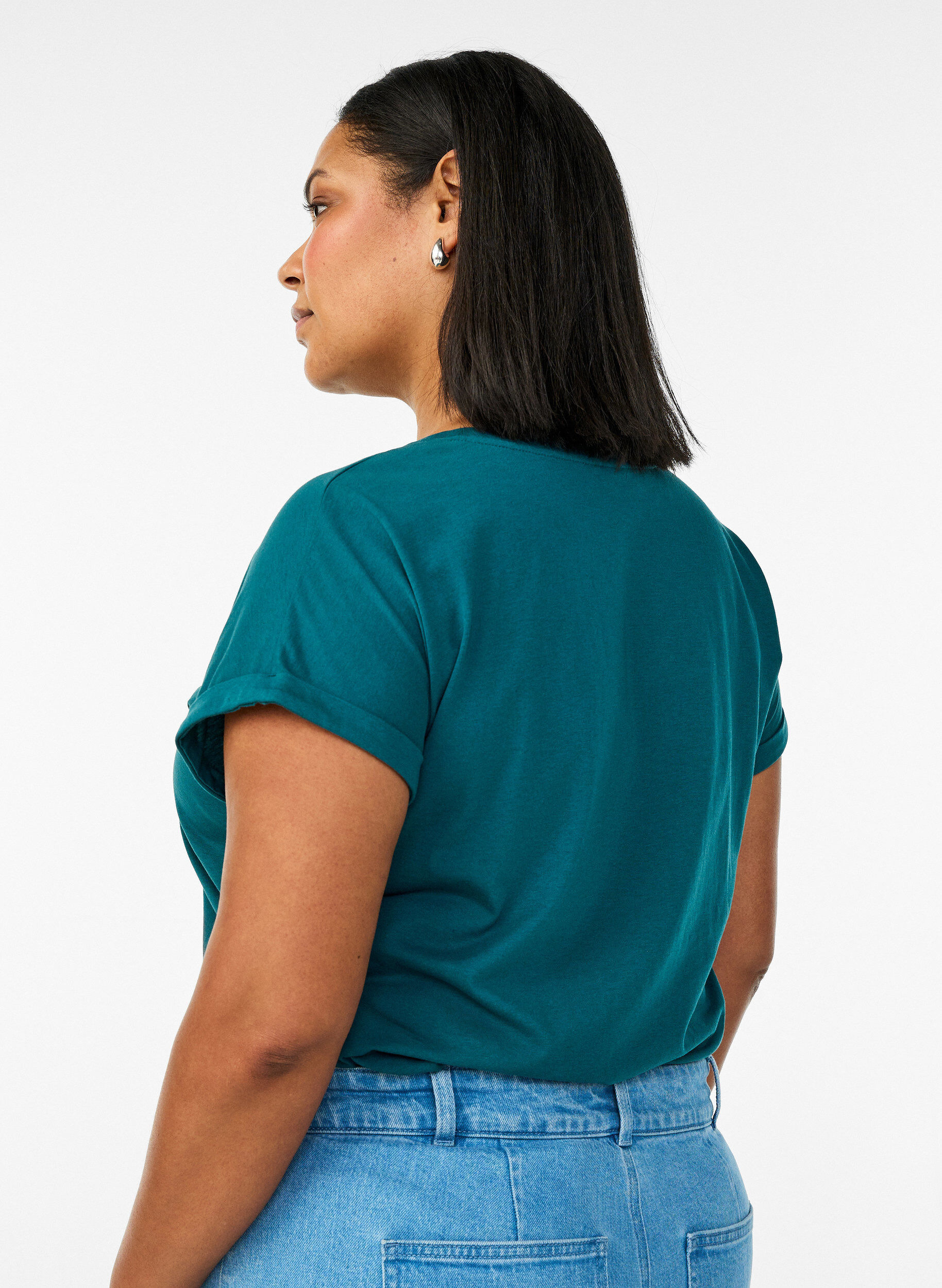 Zizzi T-shirt met korte mouwen van katoenmix, Groen, Model image number 2