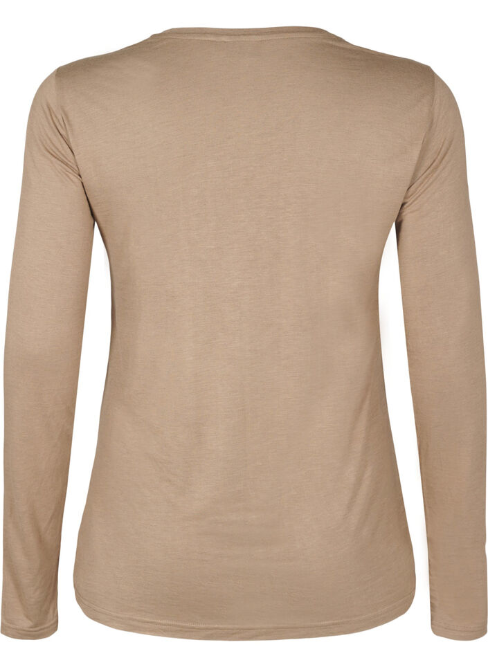 Blouse met lange mouwen van wol en viscose, Bruin, Packshot image number 1