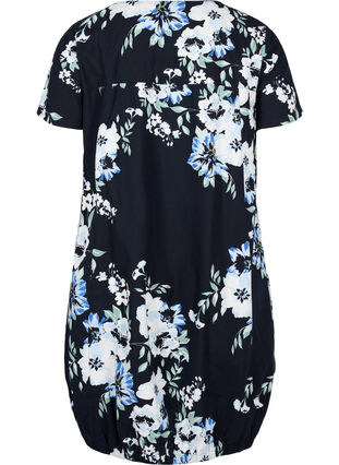 Katoenen jurk met korte mouwen en print, Black Blue Flowers, Packshot image number 1