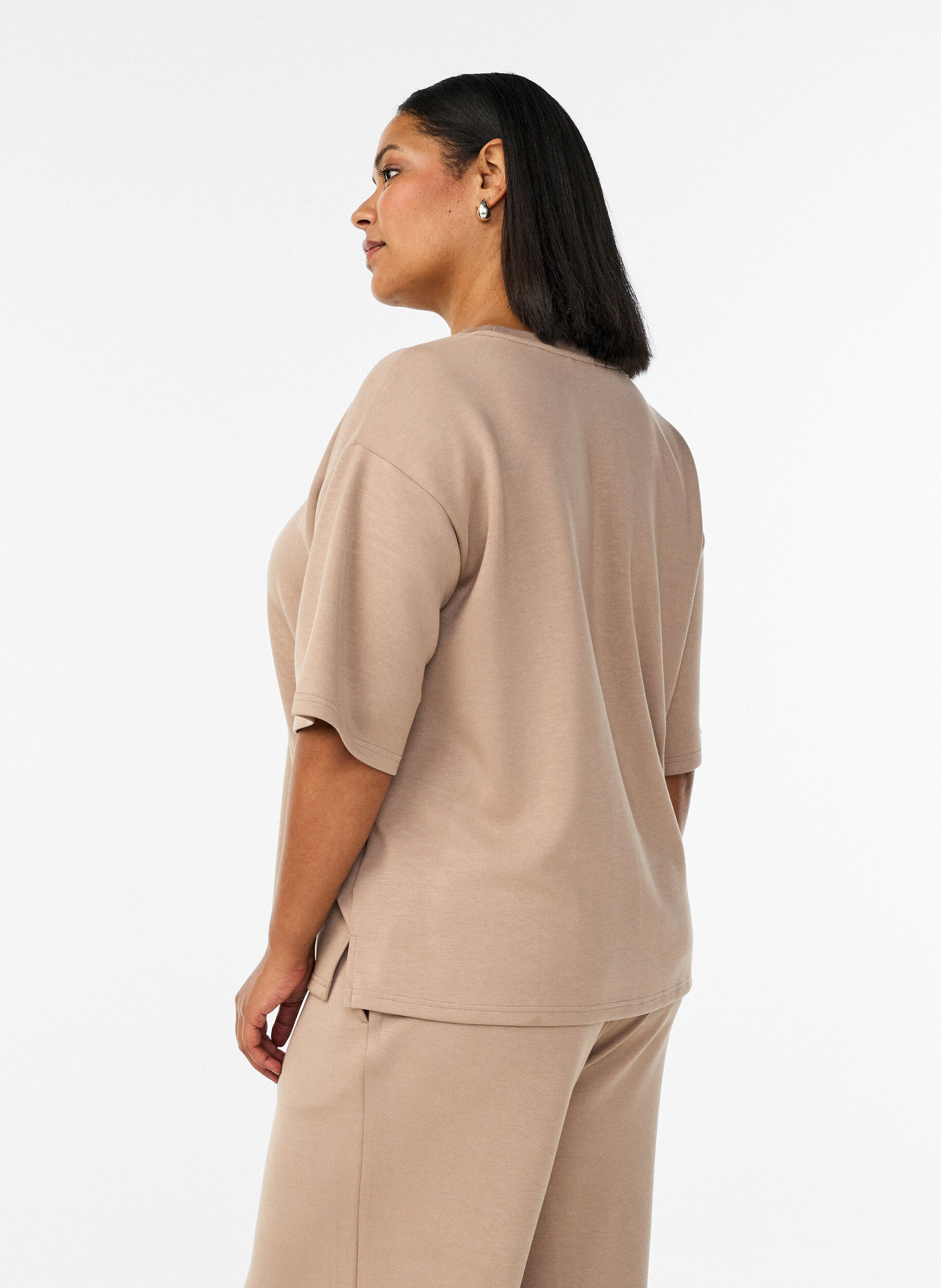 Zizzi High-waist loungebroek met rechte pijpen, Beige, Model image number 1