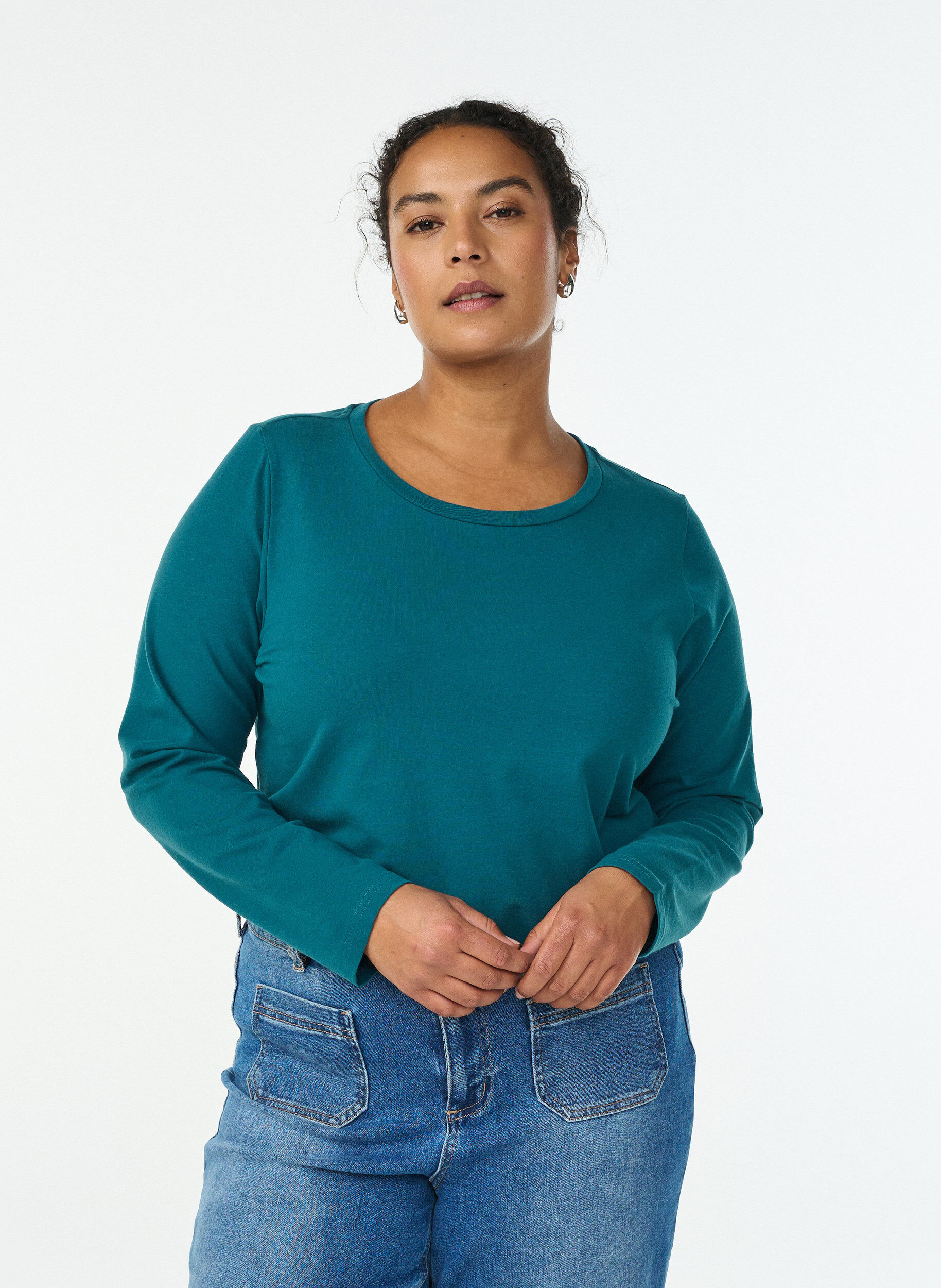 ZizziBasic jersey top met lange mouwen, Groen, Model image number 0