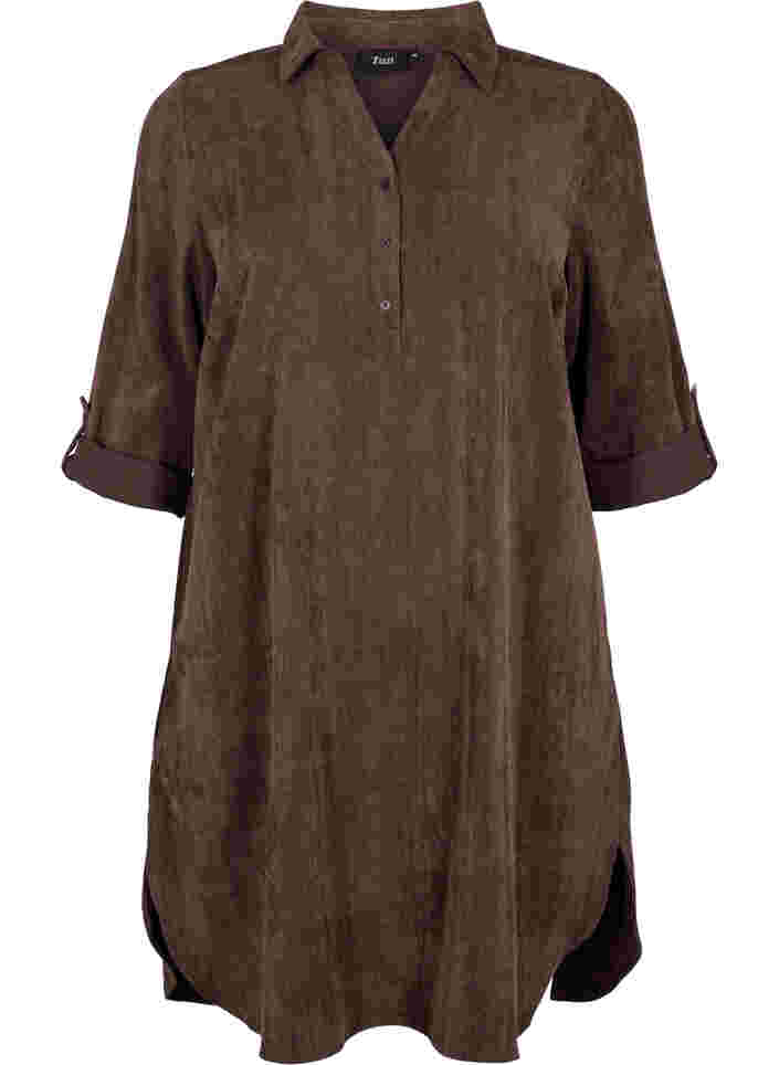 Fluwelen jurk met 3/4 mouwen en knopen, Java, Packshot image number 0