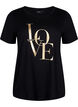 Katoenen T-shirt met goudkleurige tekst, Black w. Gold Love, Packshot image number 0