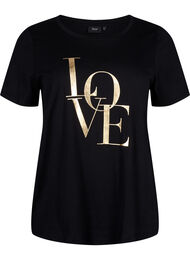 Katoenen T-shirt met goudkleurige tekst, Black w. Gold Love