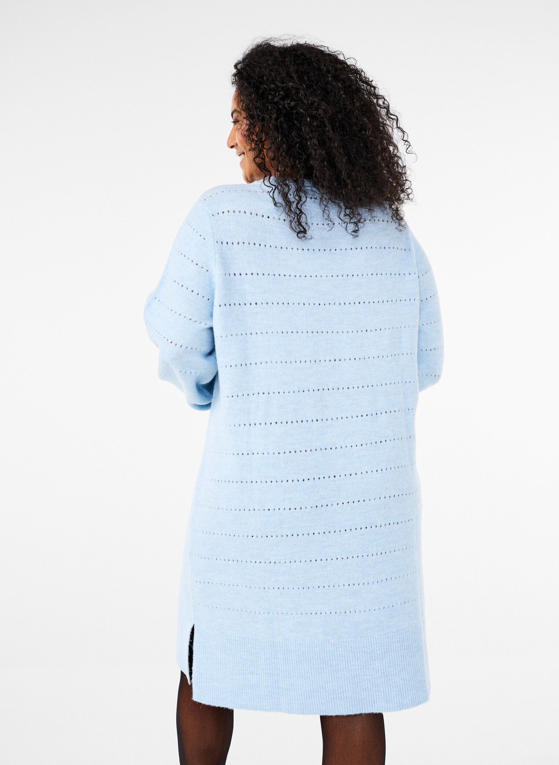 Zizzi Gebreide jurk met splitjes en kantpatroon, Cashmere Blue Mel., Model image number 1