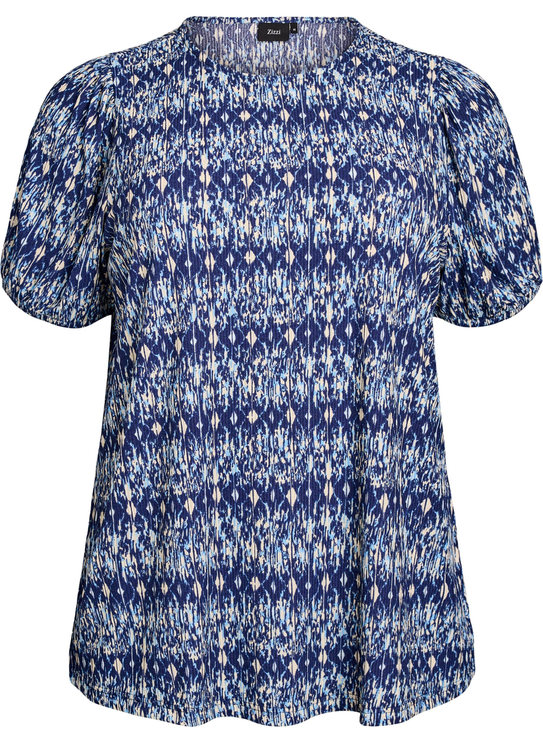 Zizzi Blouse met korte mouwen, Blauw, Packshot image number 0