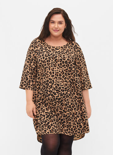 Bedrukte jurk met 3/4 mouwen, Leopard, Model image number 0